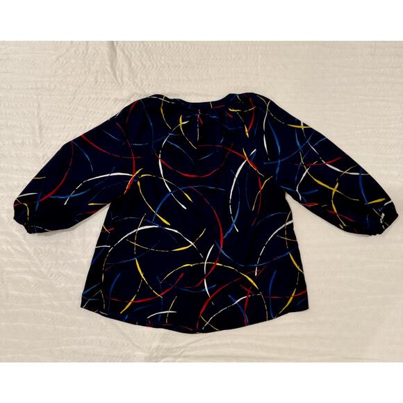 Joie Georgette Blouse Navy Blue Women’s Small Abstract Art Wear Artsy Statement - Picture 10 of 15